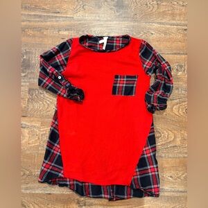 Lily pad Knit Front Plaid-Sleeve woman’s Top